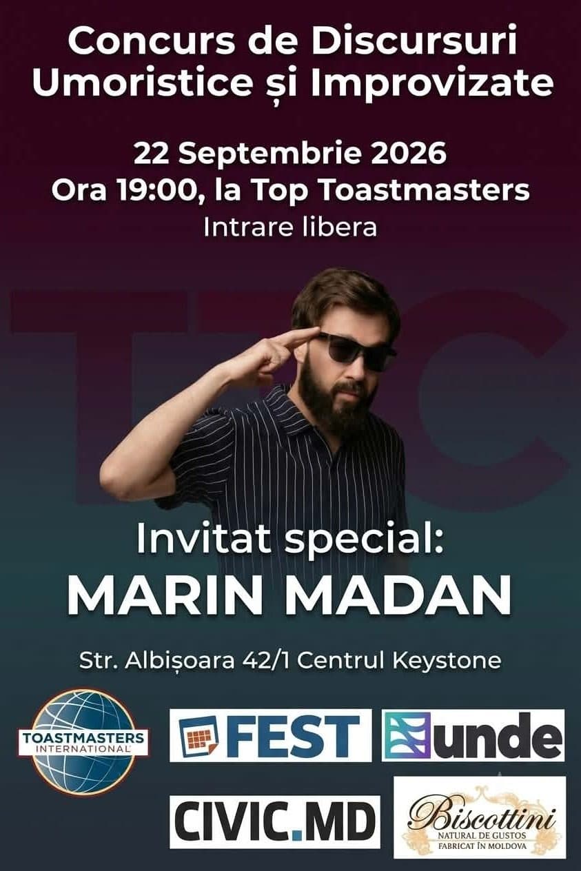 22 Septembrie Marin Madan la Top Toastmasters / Concursul de discursuri umoristice și improvizate
