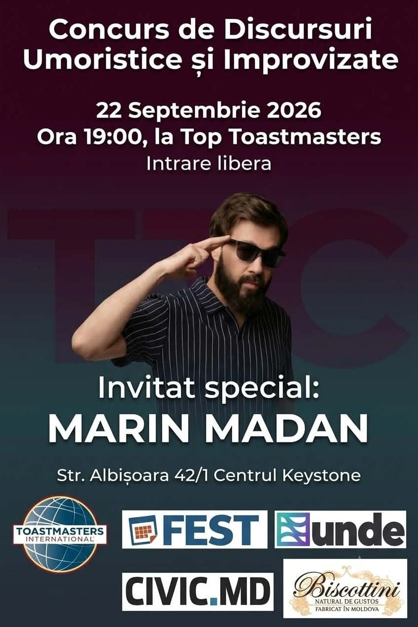 22 Septembrie Marin Madan la Top Toastmasters / Concursul de discursuri umoristice și improvizate